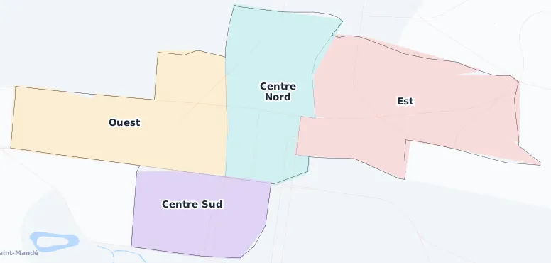 Carte des arrondissements et quartiers de Vincennes
