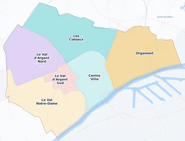 Carte des arrondissements et quartiers de Argenteuil