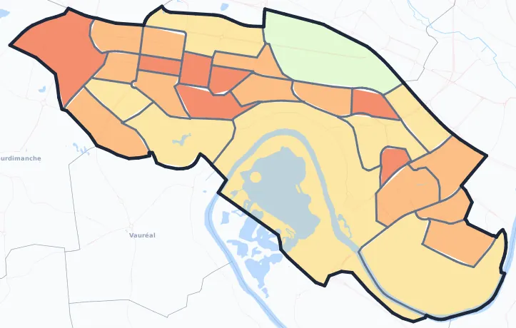 Carte de densité de population de Cergy