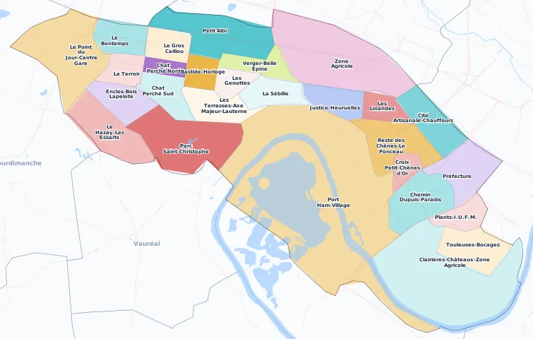 Carte des arrondissements et quartiers de Cergy