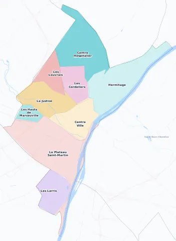 Carte des arrondissements et quartiers de Pontoise