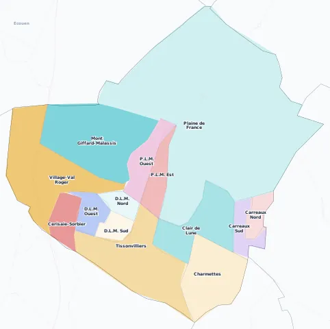 Carte des arrondissements et quartiers de Villiers-le-Bel